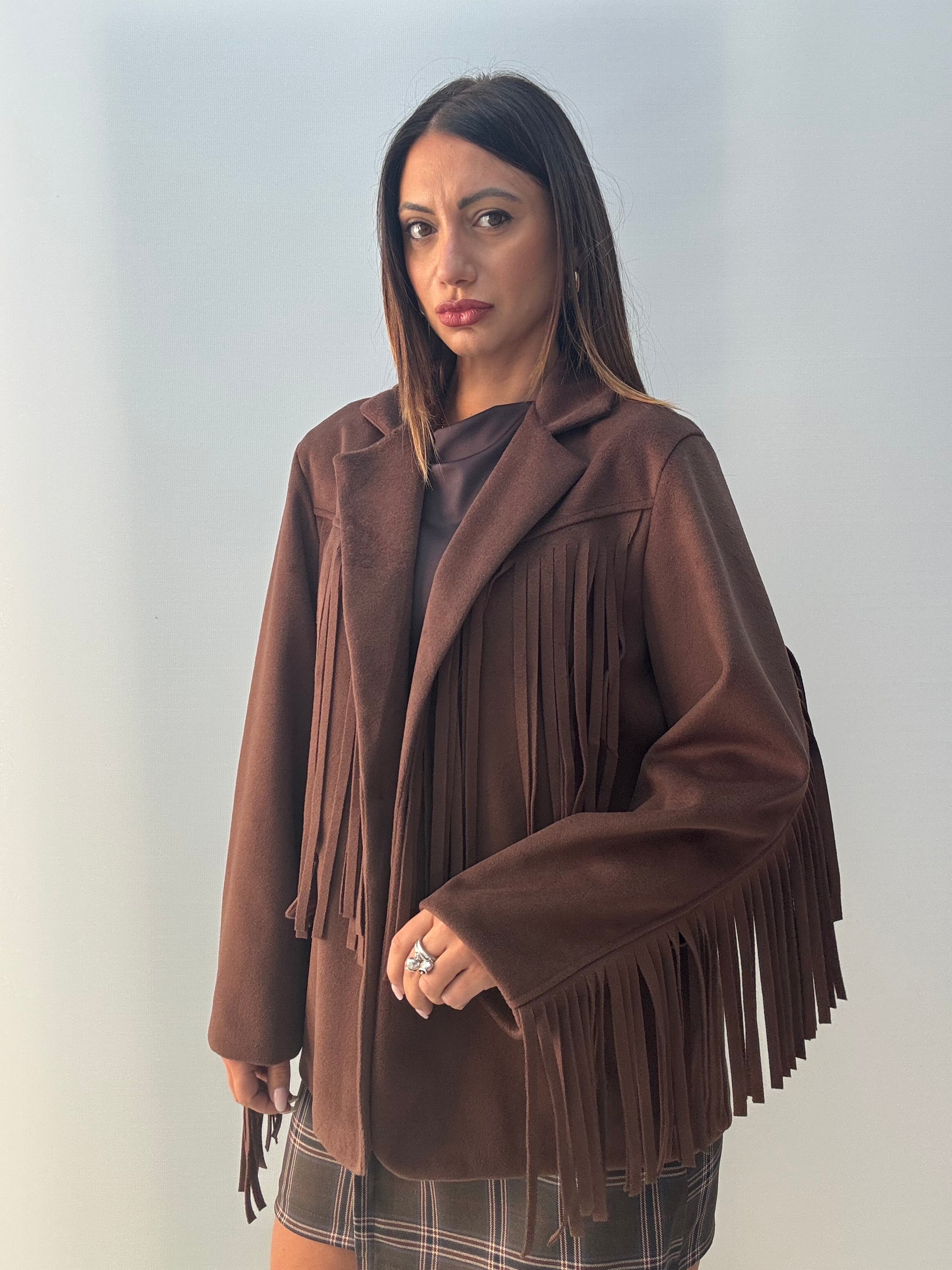 Giacca-Cappotto Frange Marrone